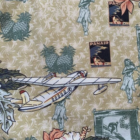 Vintage Shirt Yellow Hawaiian Boxy Camp Floral Short Sleeve Classic Aircraft - Picture 9 of 10